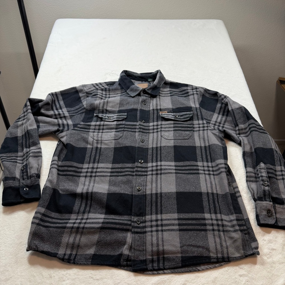 Orvis Flannel Shirt Mens XL Grey Black Good Plaid Button Down Heavyweight
